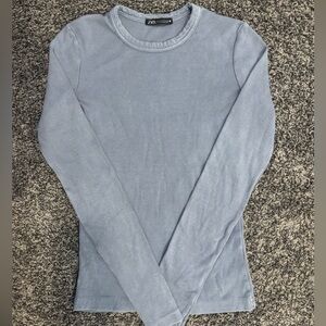 Zara Soft Blue Ribbed Knit Top